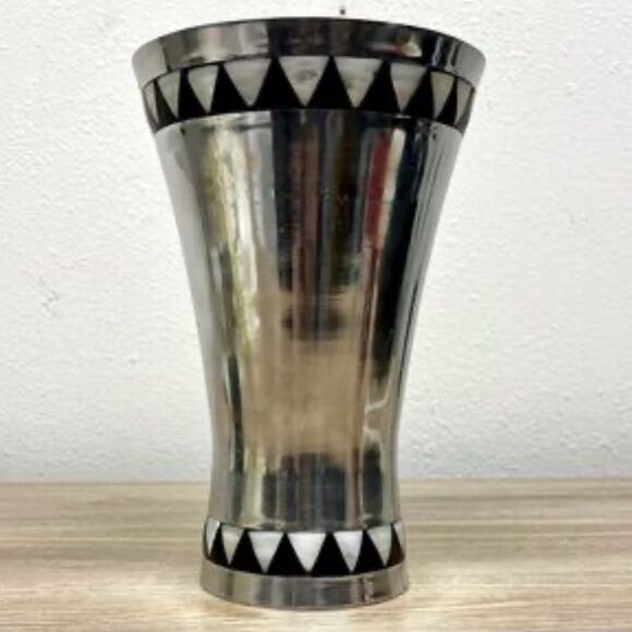 Towle Silver Smiths Vase Midnight Pearl Trumpet Made In India 9 X 6 Inches - Picture 9 of 15
